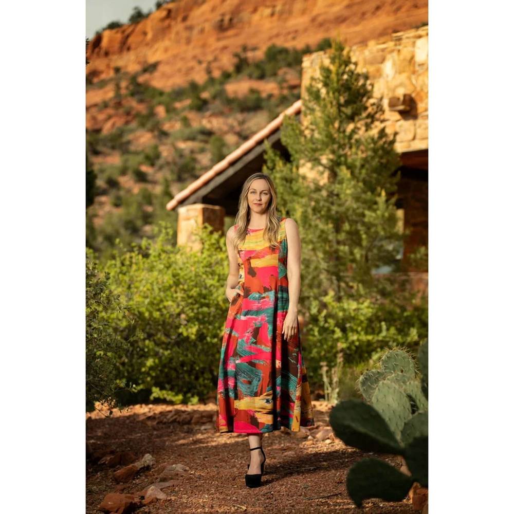 NEW SAMUEL DONG knit a-line dress in mustard/turquoise
